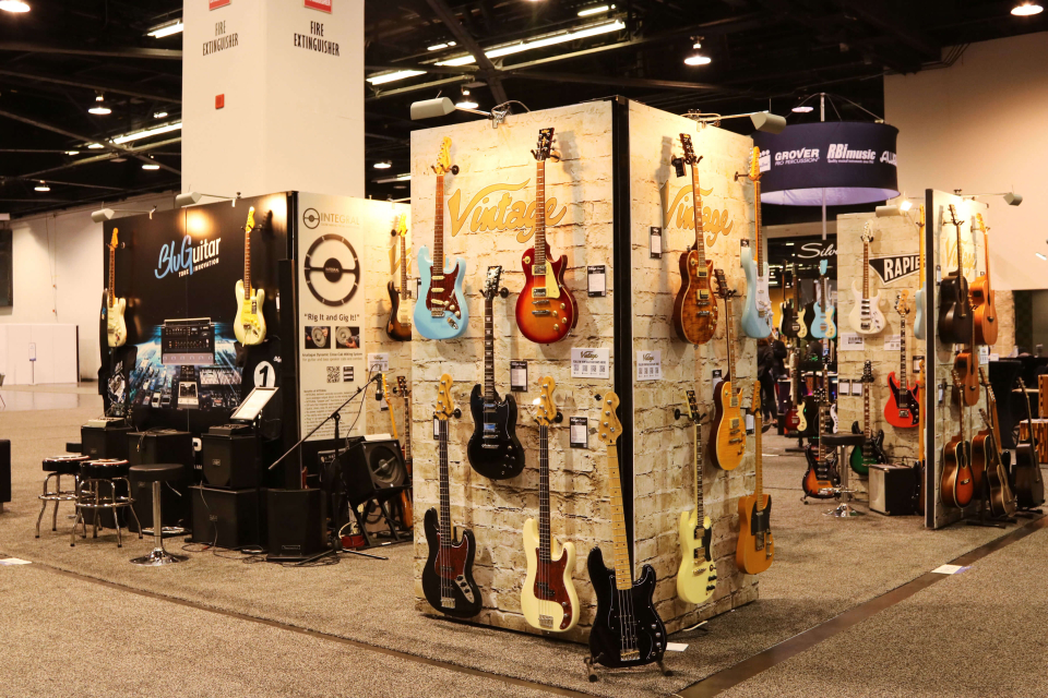 A booth with multiple brands at The 2023 NAMM Show