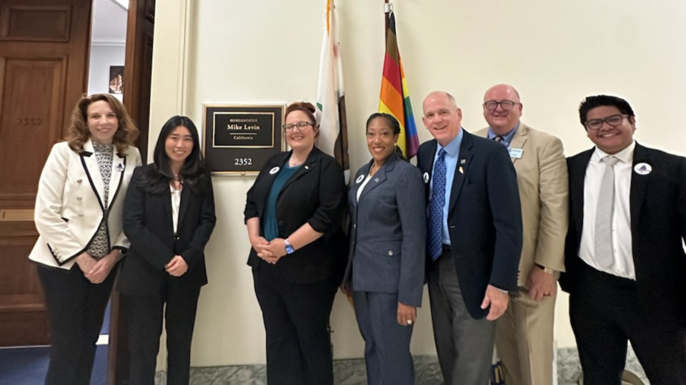 cmea delegates stand outside rep. mike levin's office