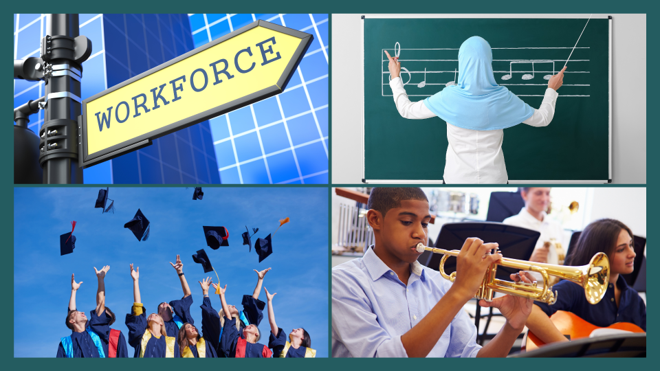 music teacher, workforce, graduation, trumpet player